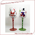 hand painted Christmas series red colored wine glasses